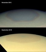 Změna zbarvení okolí severního pólu Saturnu
