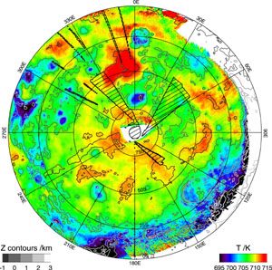 Ingračervená mapa jižní polokoule Venuše